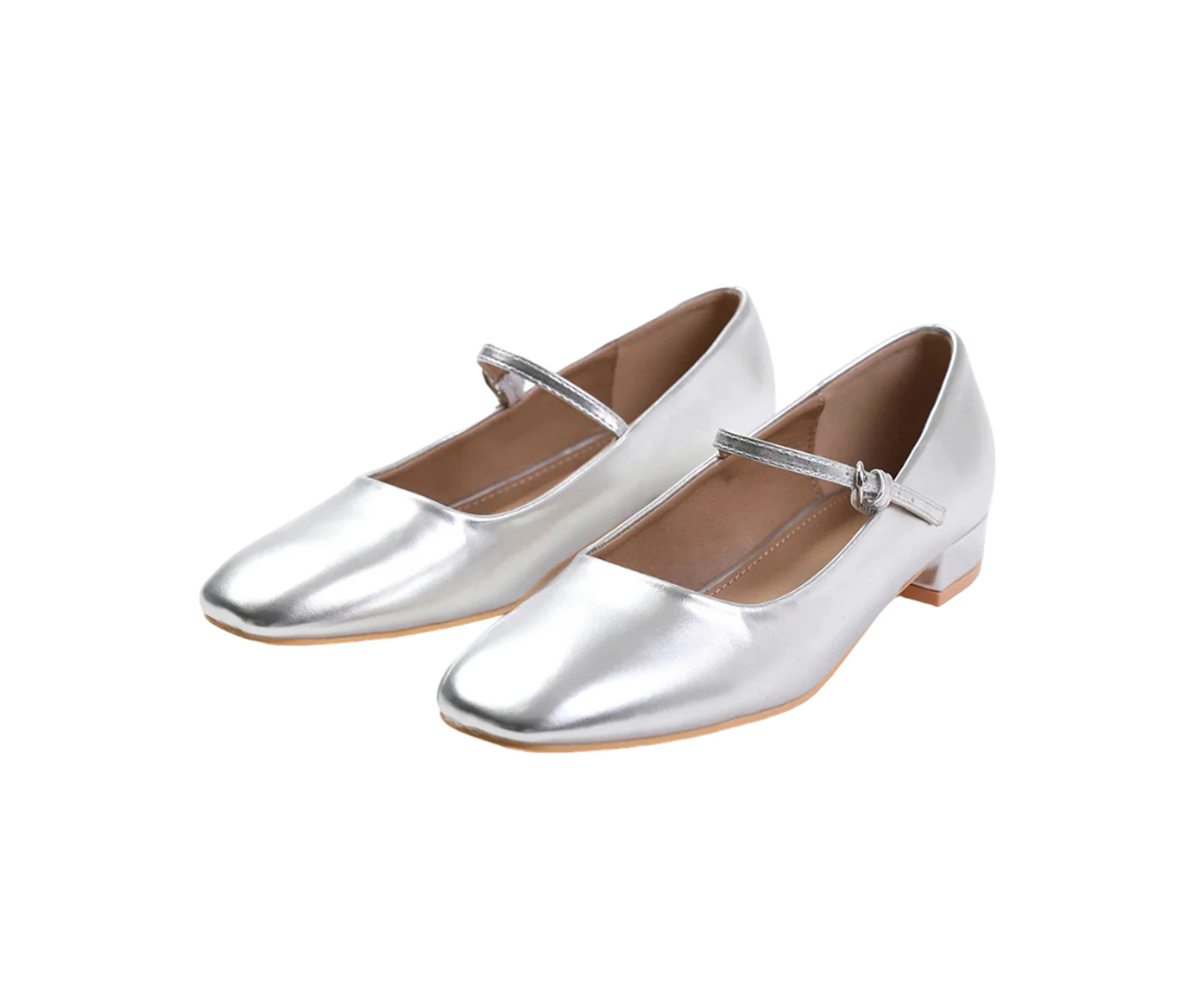 Where's That From Womens Minsk PU Buckle Detail Wide Low Heel Ballet Shoes (Silver) - WM531