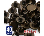 40X Bronze Brass Chicago Screws Leather Rivets Belt Craft Nail Stud Head Round Binding Fasteners Strap Sturdy Backscrews Flat Golden M9X5X4mm Solid