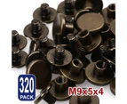 320X Bronze Brass Chicago Screws Leather Rivets Belt Craft Nail Stud Head Round Binding Fasteners Strap Sturdy Backscrews Flat Golden M9X5X4mm Solid