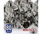 80X Silver Brass Chicago Screws Leather Rivets Belt Craft Nail Stud Head Round Binding Fasteners Strap Sturdy Backscrews Flat Golden M9X5X4mm Solid