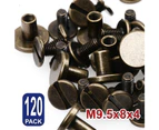 120X Bronze Brass Chicago Screws Leather Rivets Belt Craft Nail Stud Head Round Binding Fasteners Strap Sturdy Backscrews Flat Golden M9.5X8X4mm Solid