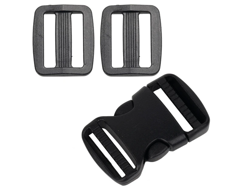 Buckle Quick Release Tri-Glide Slider Plastic Military Grade Dual Side Adjustable Loop Triglide Strap Martingale Dog Slides Bracelets 20mm Black 6x