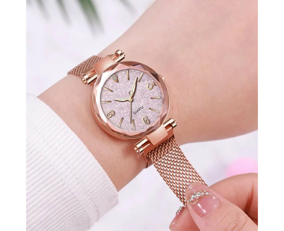 Fashion Women Watches Simple Rose Gold Mesh Belt Magnetic Quartz Wrist Watch Luxury Ladies Business Casual Watch Reloj Mujer