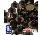 160X Bronze Brass Chicago Screws Leather Rivets Belt Craft Nail Stud Head Round Binding Fasteners Strap Sturdy Backscrews Flat Golden M9X5X4mm Solid