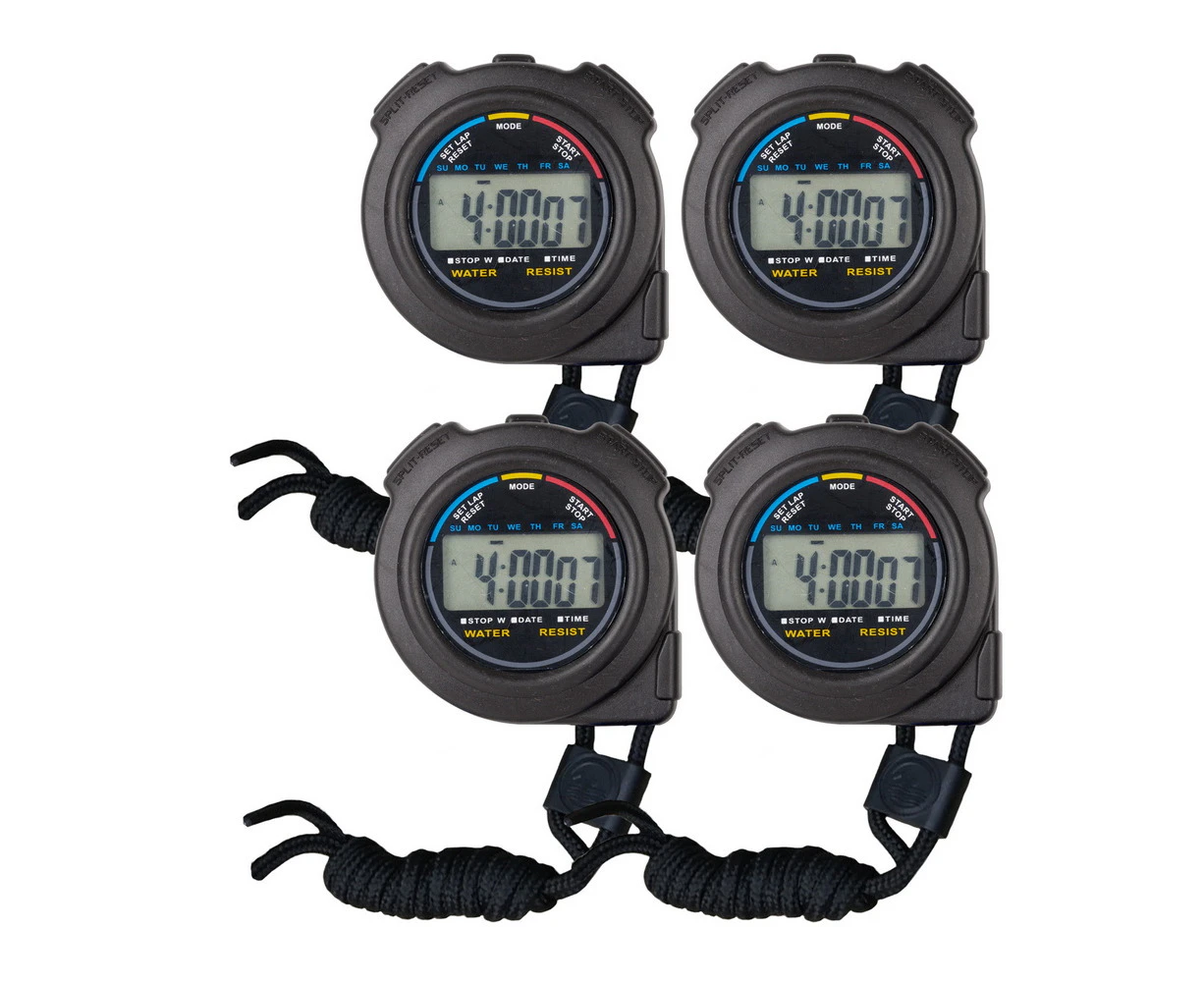 4x Stop Watch Digital Handheld Multi-Function Professional Electronic Chronograph Sports Stopwatch Timer Alarm Feature LCD Competition Referee