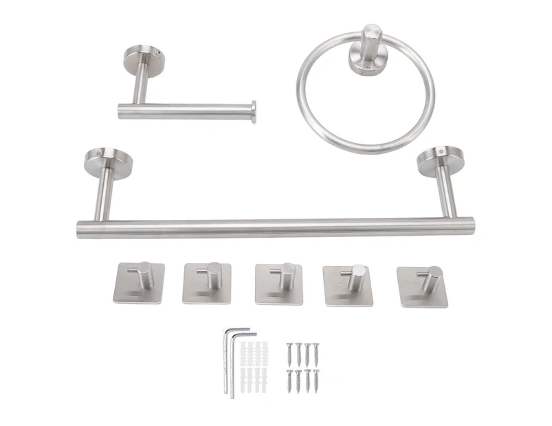 Bathroom Hardware Set with Towel Rings Towel Bar Tissue Holder 5 Hooks 304 Stainless Steel Bathroom Accessories Set