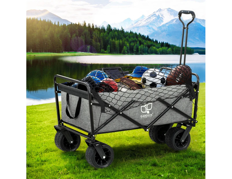 Gardeon Garden Cart with Cargo Net Grey