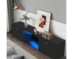 Advwin LED TV Cabinet 160cm Entertainment Unit Wooden Modern Cabine Black with Glass Shelf