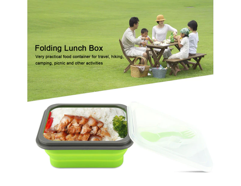 600ml Silicone Collapsible Portable Lunch Box Bowl Folding Food Storage Container Green