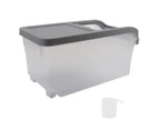 10KG Transparent Rice Storage Box Rice Dispenser Container Slide Cover Grain Storage Bucket with Wheels and Measuring Cup Grey