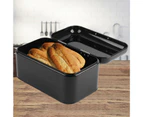 Solid Color Retro Metal Bread Bin Box Large Capacity Kitchen Storage Container (Black)