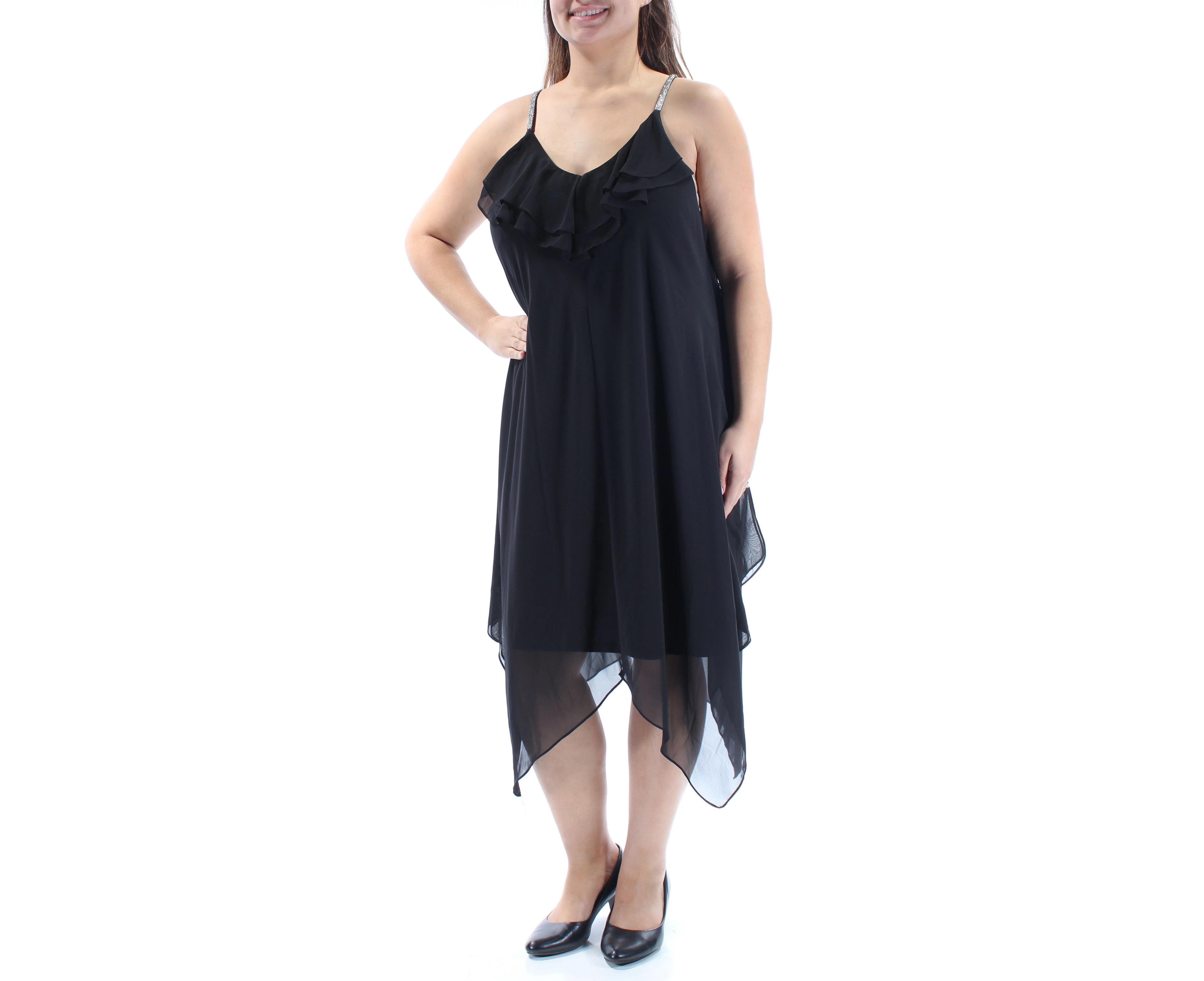 MSK Womens Black Spaghetti Strap Below The Knee Trapeze Cocktail Dress Size: 8