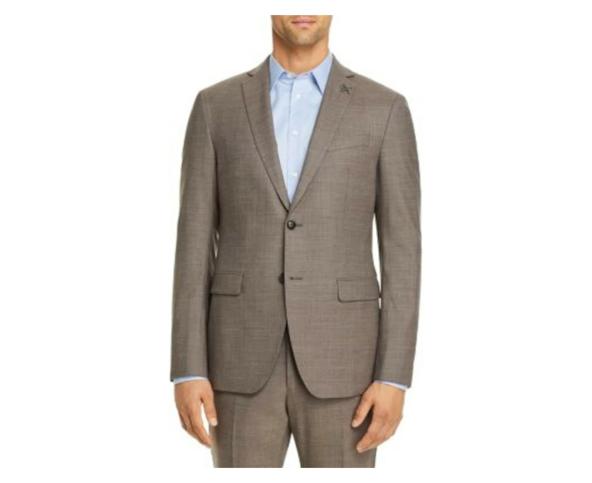 JOHN VARVATOS Mens Star Usa Bleecker Sharkskin Brown Single Breasted, Slim Fit Wool Blend Suit Separate Blazer Jacket 44 LONG