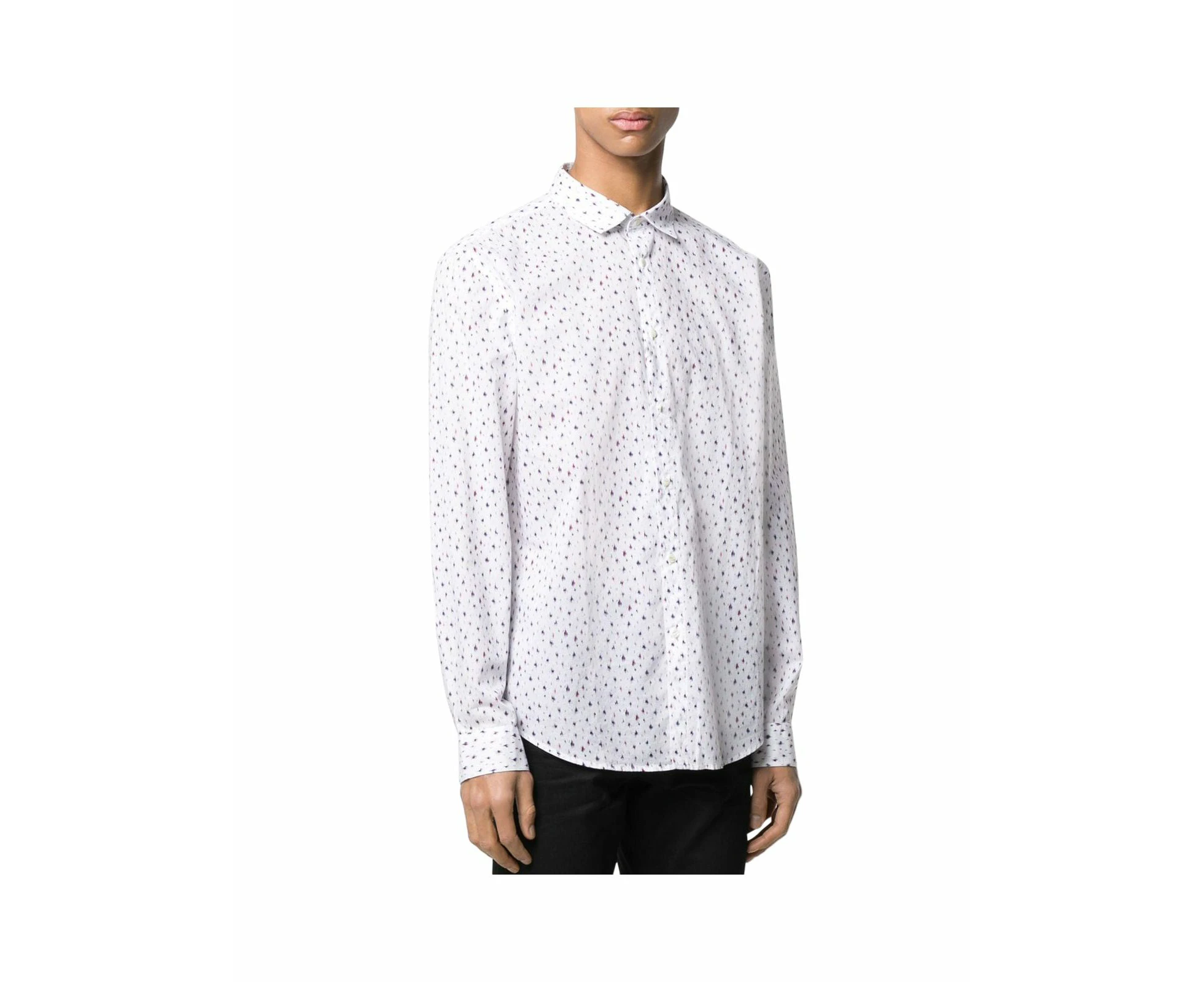 John Varvatos Mens White Printed Collared Classic Fit Shirt XL