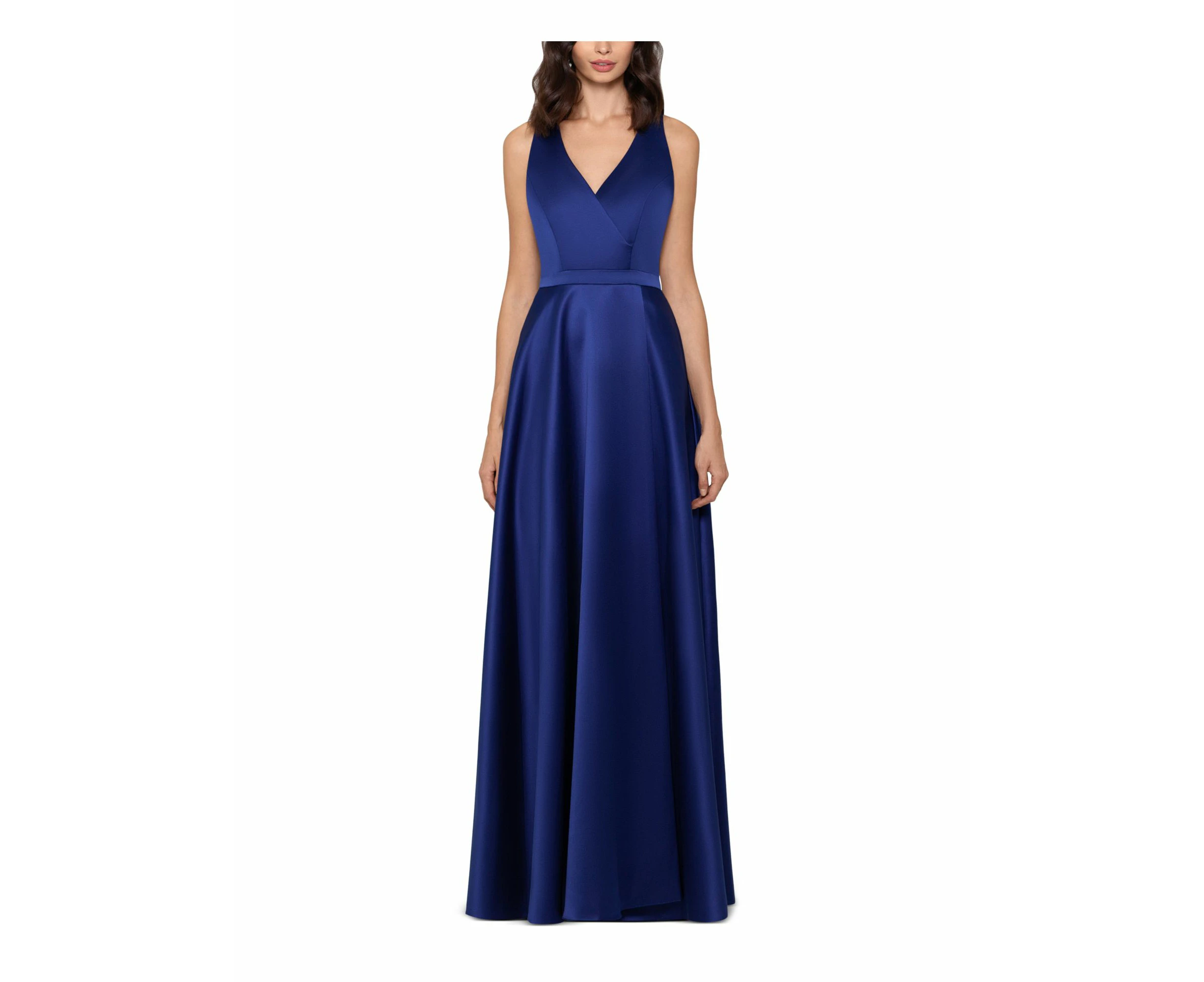 XSCAPE Womens Blue Sleeveless Surplice Neckline Full-Length Evening Sheath Dress 2