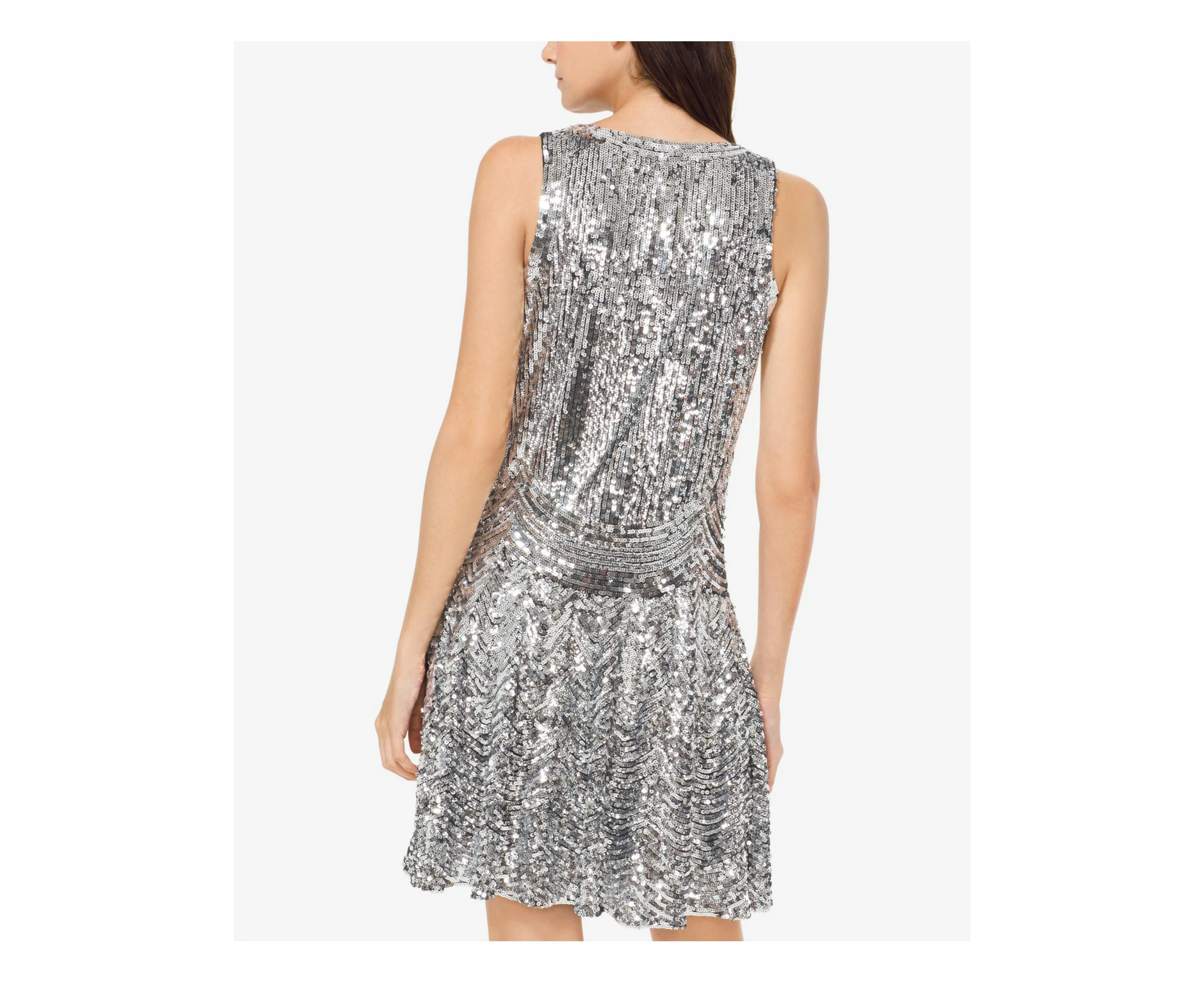 MICHAEL MICHAEL KORS Womens Silver Ruched Slip Sleeveless Scoop Neck Above The Knee Party Dress 14