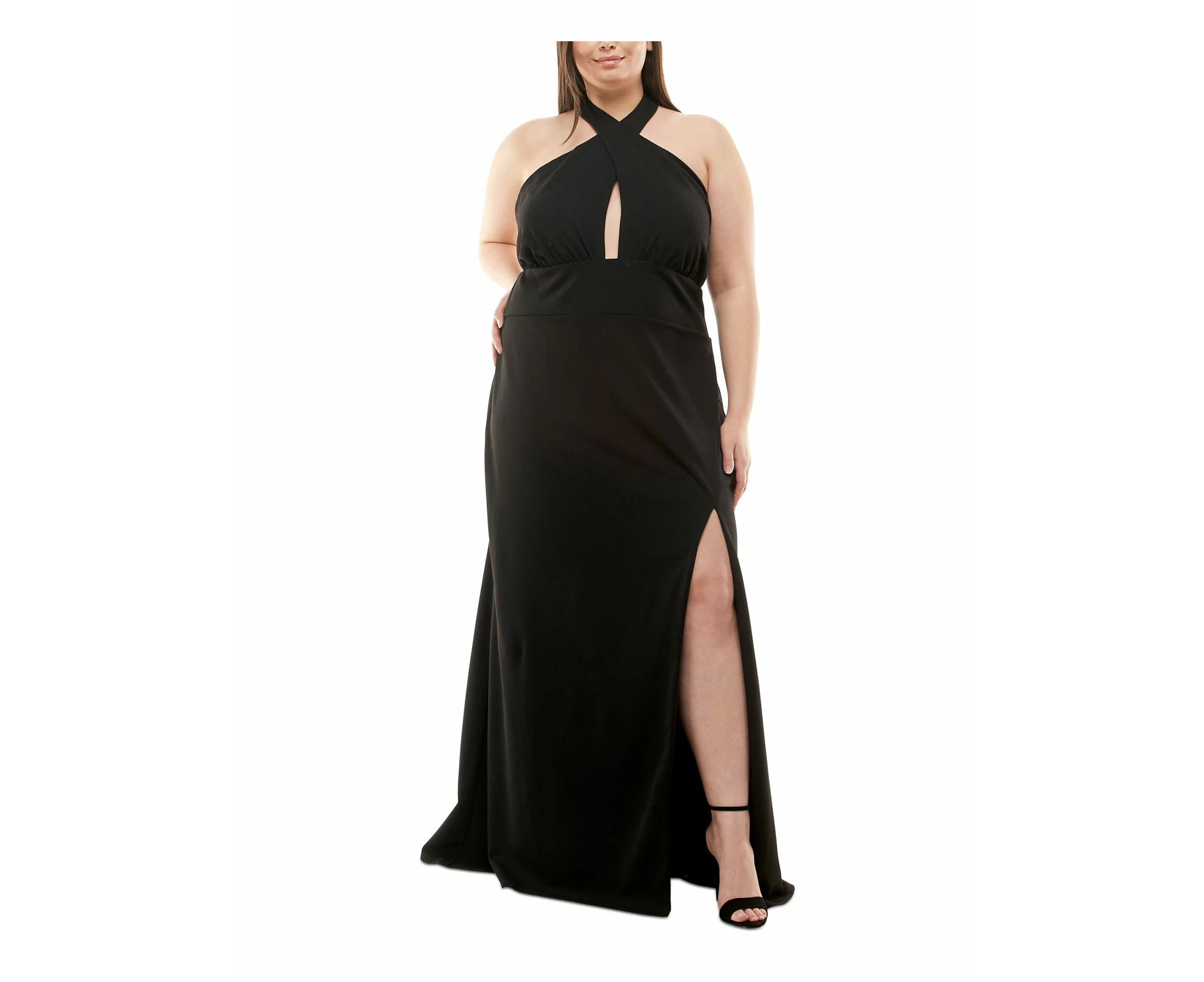 SPEECHLESS Womens Black Stretch Slitted Zippered Cutout Sleeveless Halter Full-Length Formal Gown Dress Plus 14W