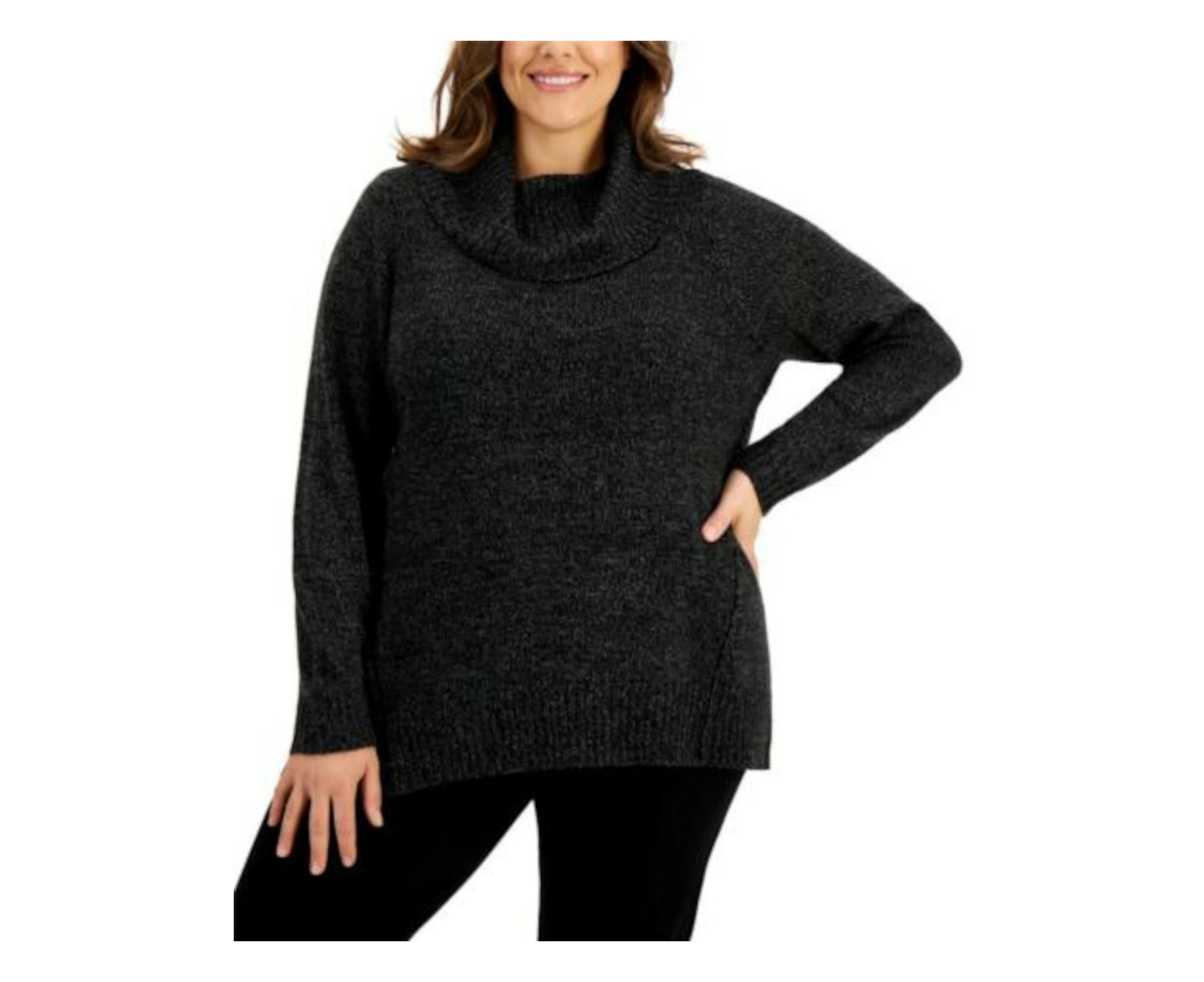 KAREN SCOTT Womens Black Long Sleeve Cowl Neck Wear To Work Sweater Plus 0X