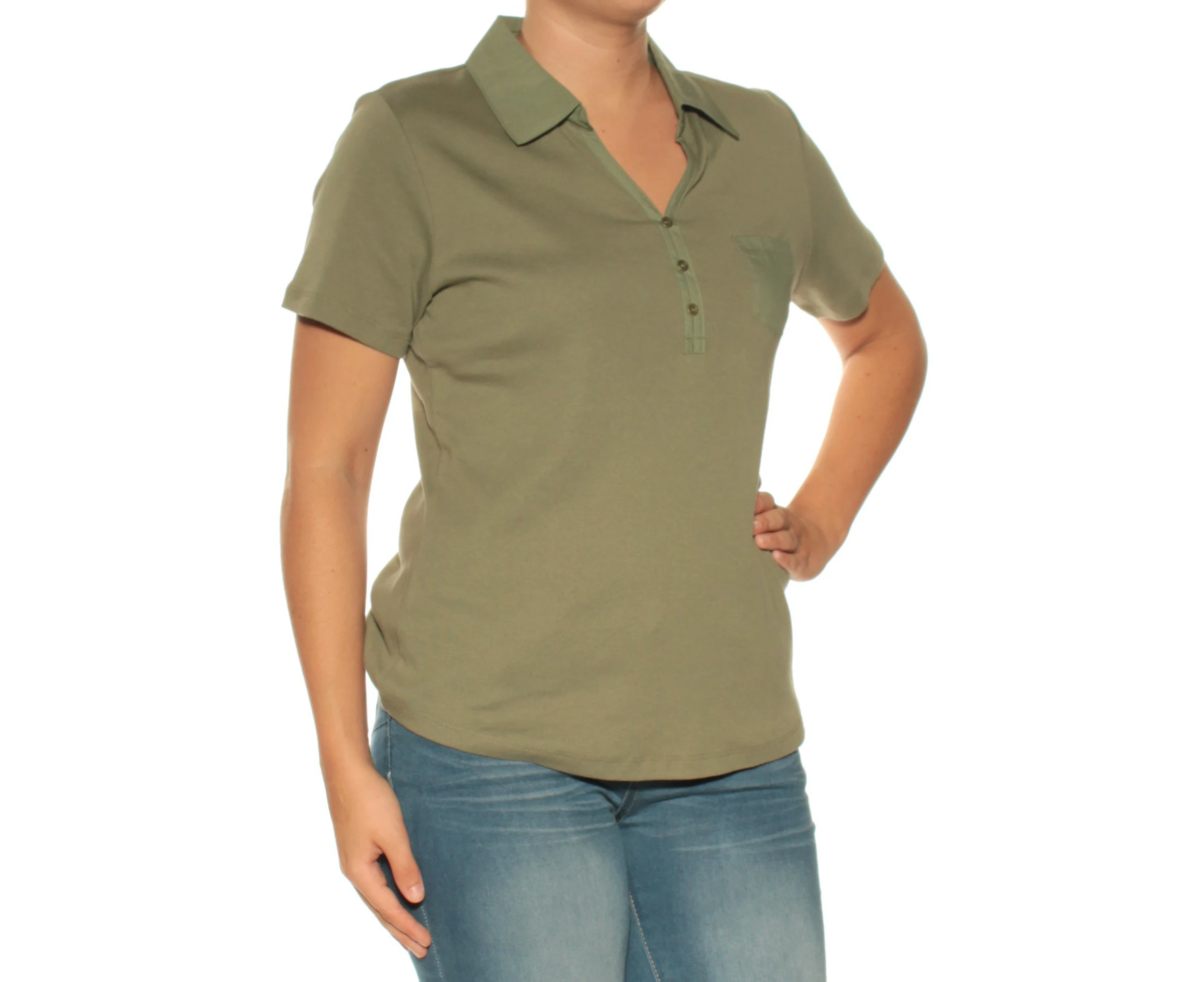 KAREN SCOTT Womens Green Short Sleeve Collared T-Shirt Size: S