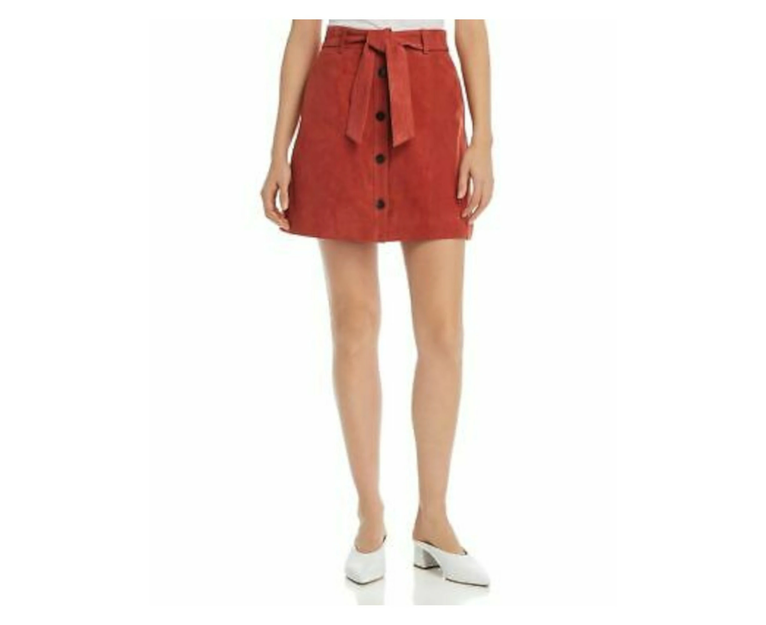 JOIE Womens Red Belted Button Up Mini A-Line Skirt Size: 10