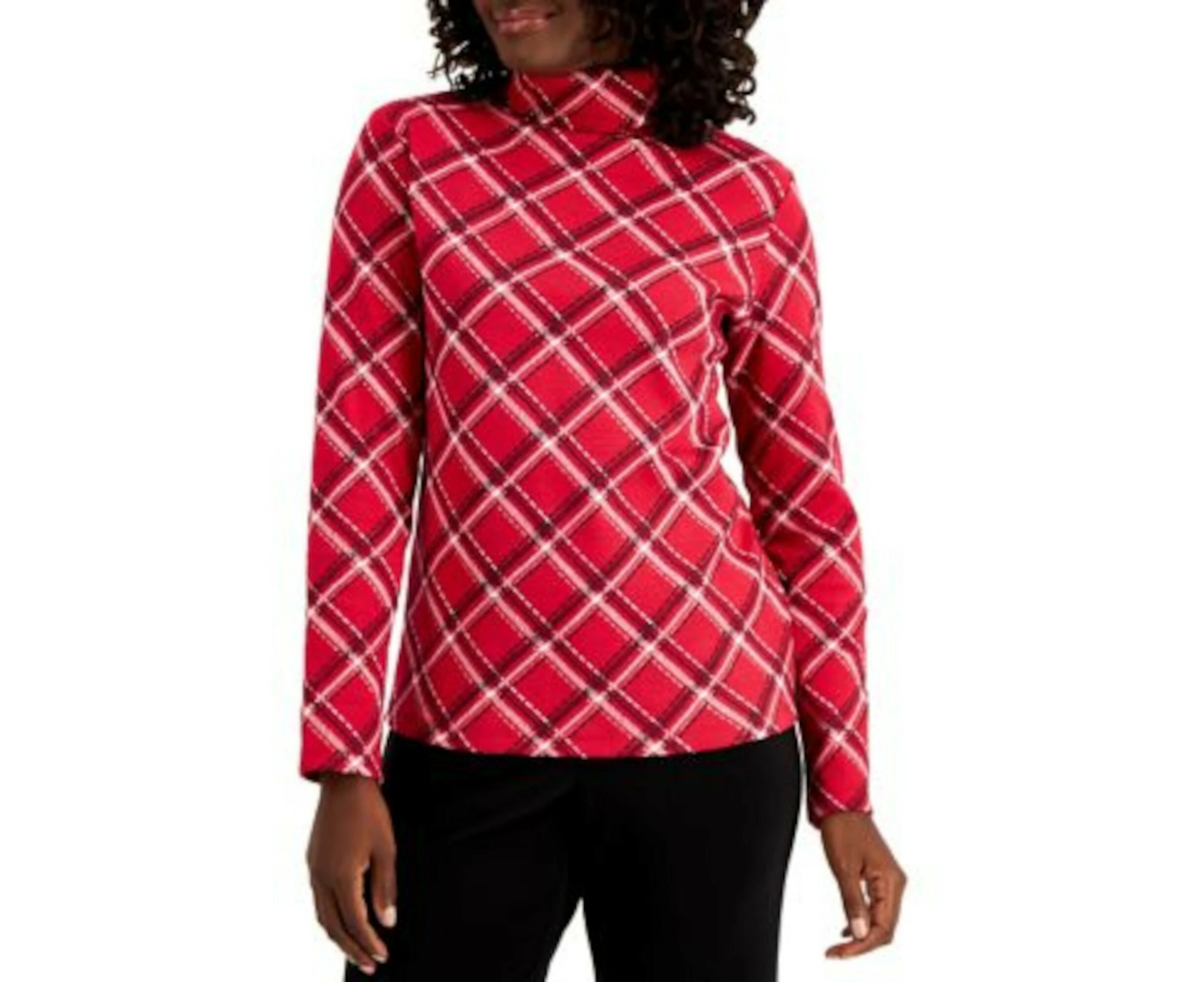 KAREN SCOTT Womens Red Plaid Long Sleeve Turtle Neck Top Size: M