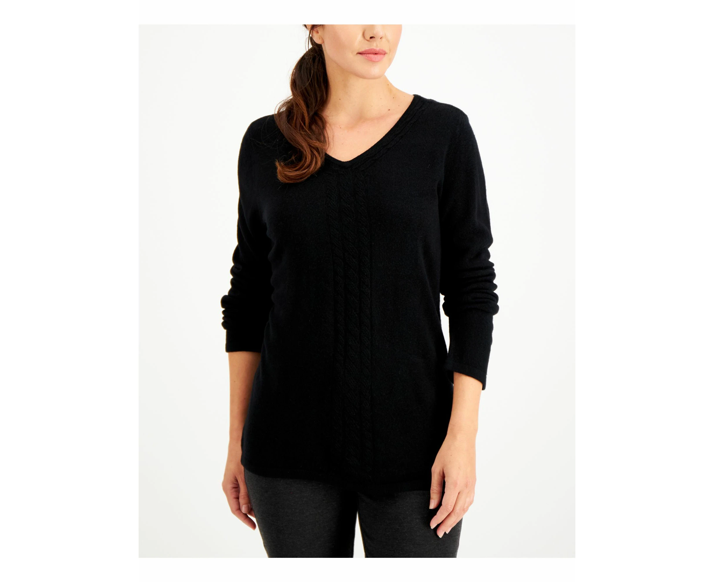 KAREN SCOTT Womens Black Long Sleeve V Neck Sweater Size: XS