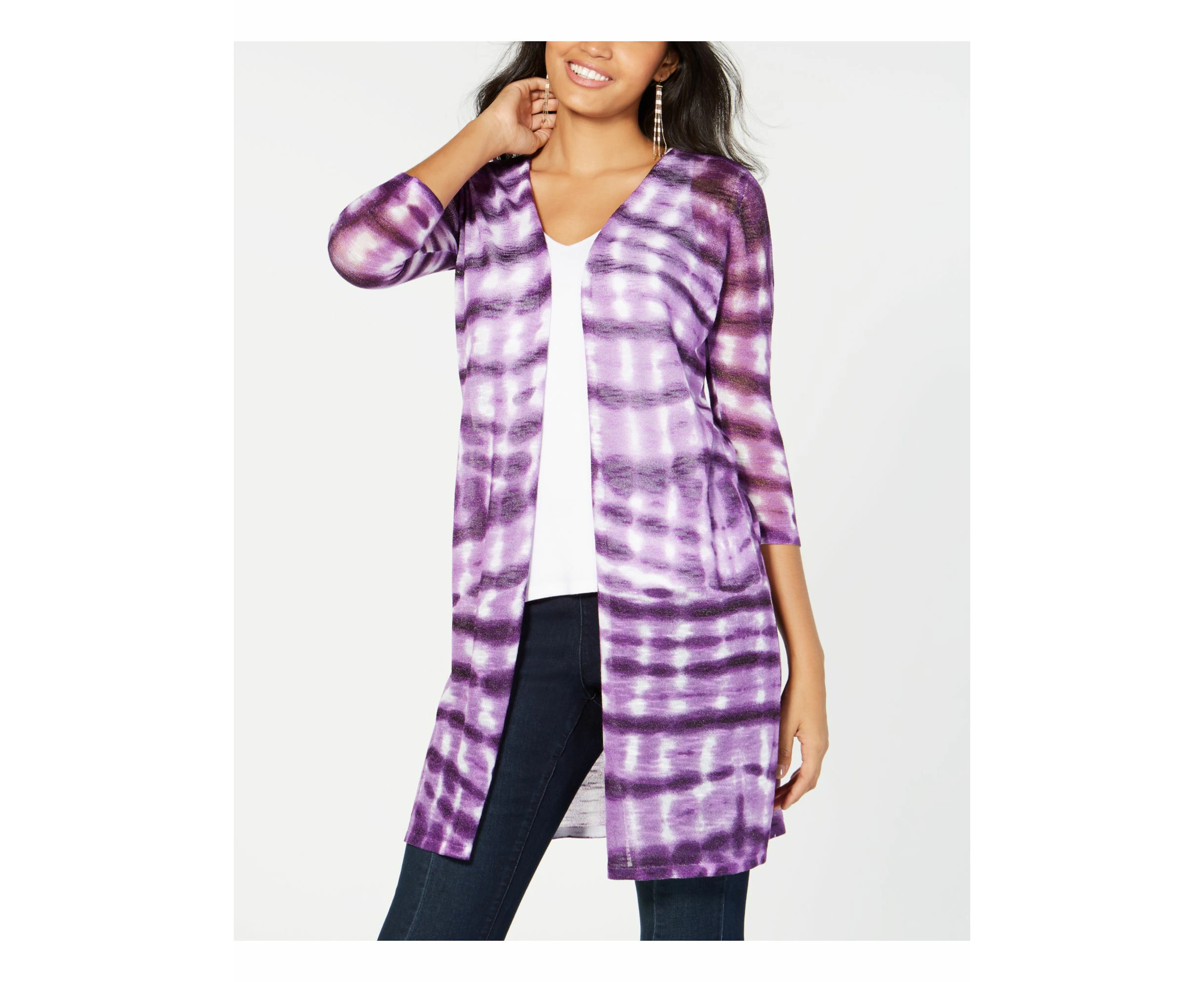 INC Womens Purple Tie Dye Open Cardigan Sweater Size: 3