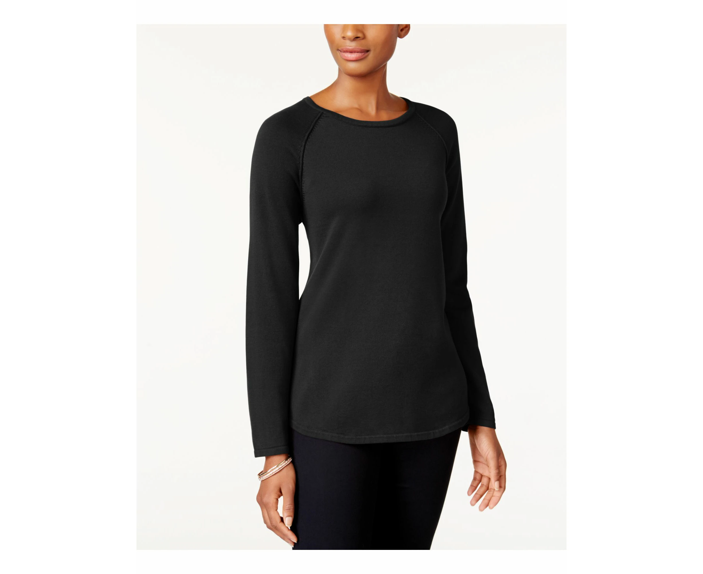 KAREN SCOTT Womens Black Long Sleeve Crew Neck Sweater Petites PM