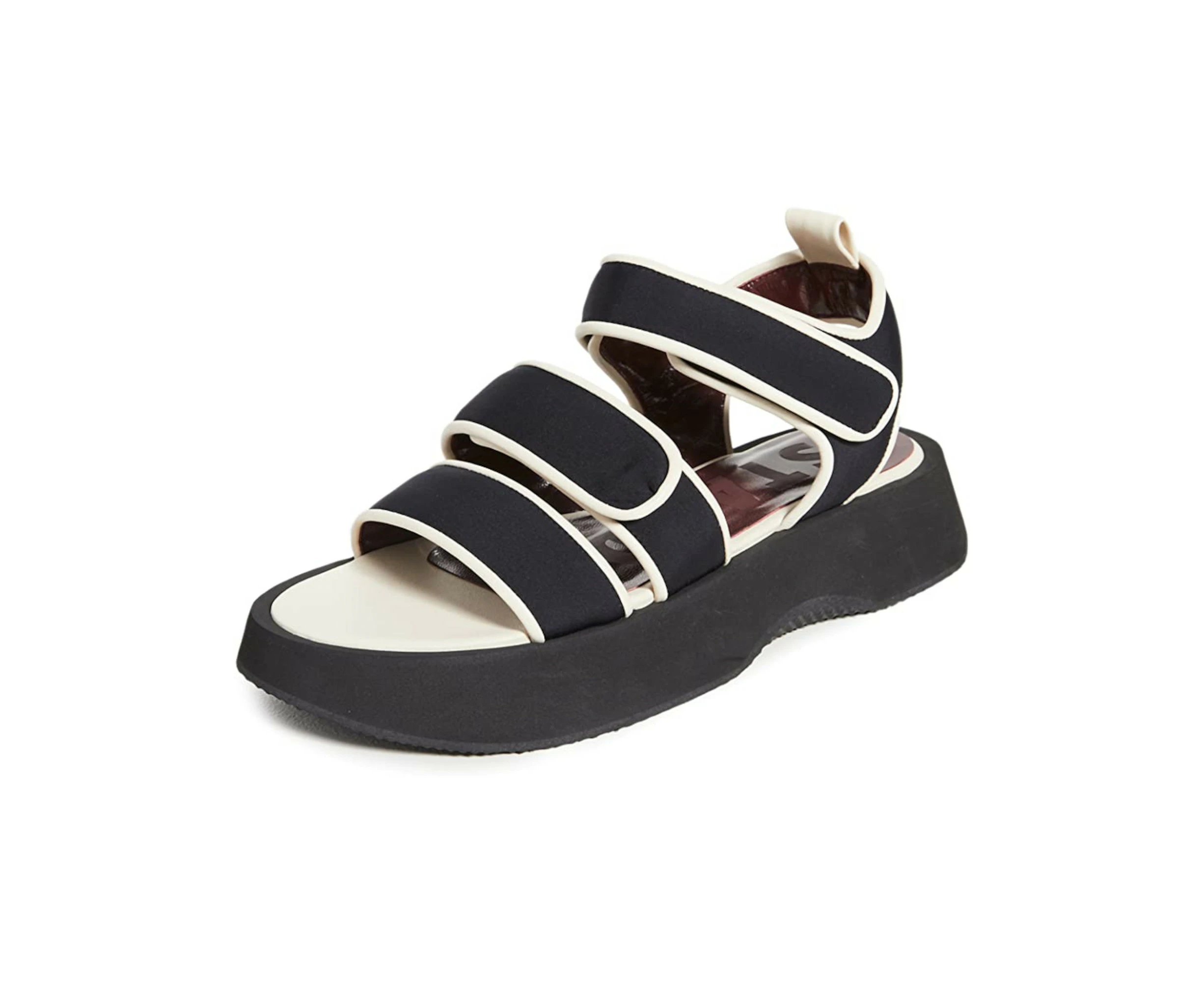 STAUD Womens Black White Contrast Pipiing 1" Platform Padded Ankle Strap Crew Round Toe Wedge Sandals Shoes 39