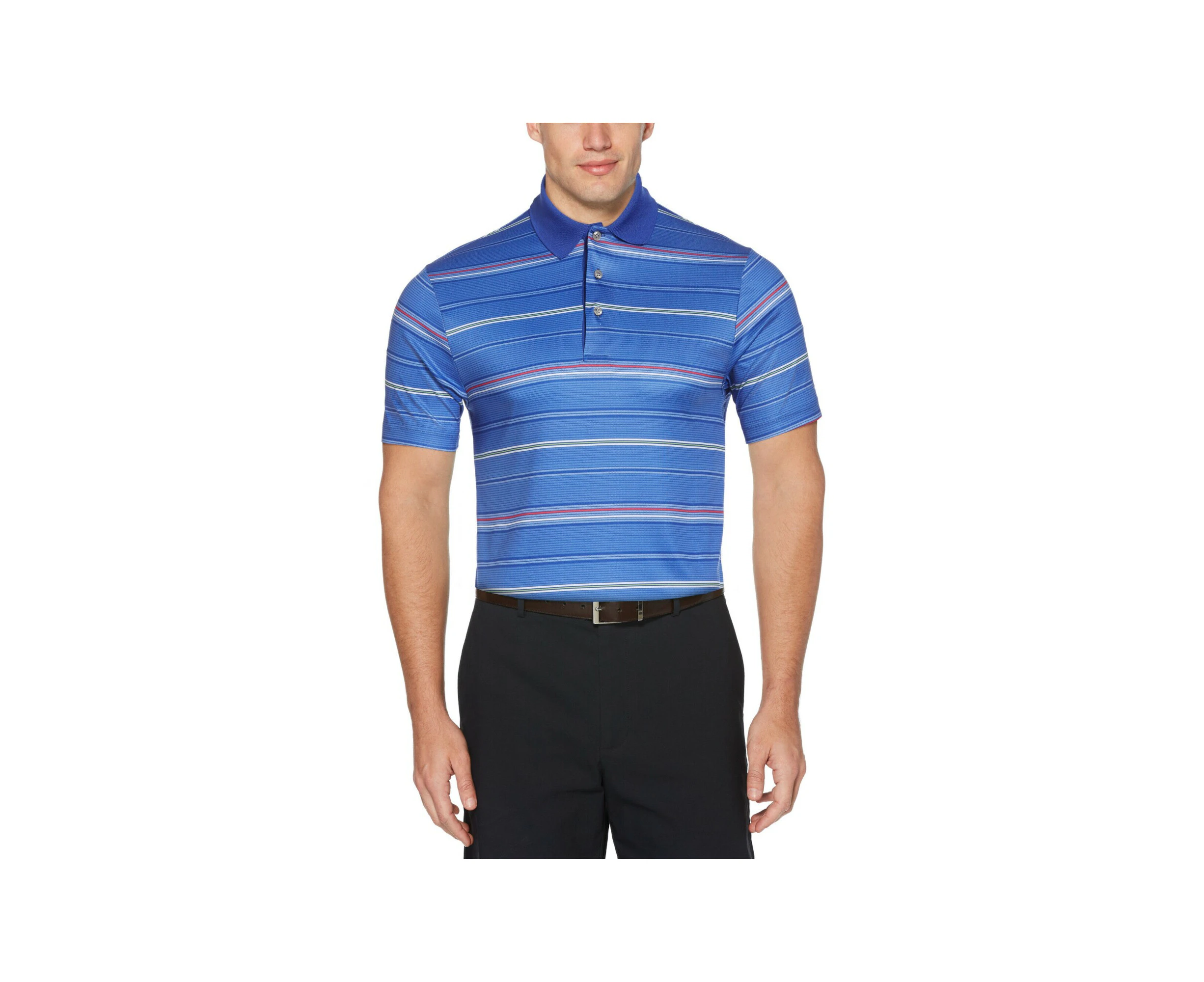 HYBRID APPAREL Mens Golf Blue Striped Short Sleeve Athletic Fit Moisture Wicking Polo M