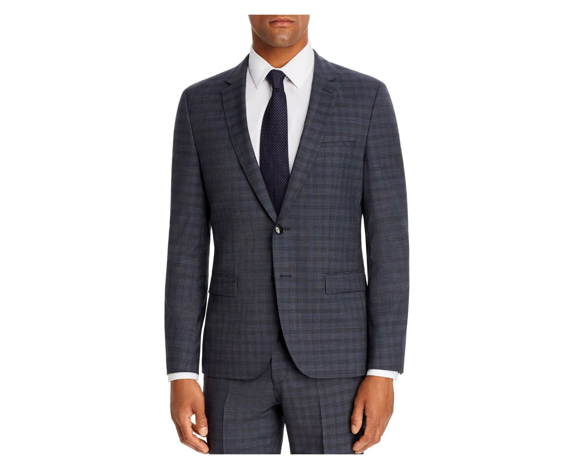 HUGO BOSS Mens Arti Navy Single Breasted, Plaid Extra Slim Fit Wool Blend Suit Separate Blazer Jacket 40R