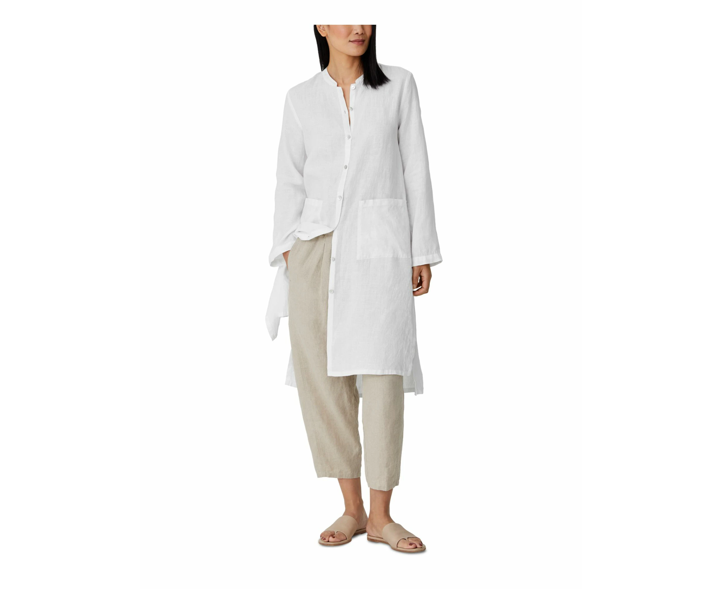 EILEEN FISHER Womens White Textured Pocketed Unlined Kimono Sleeve Mandarin Collar Button Down Jacket S\P