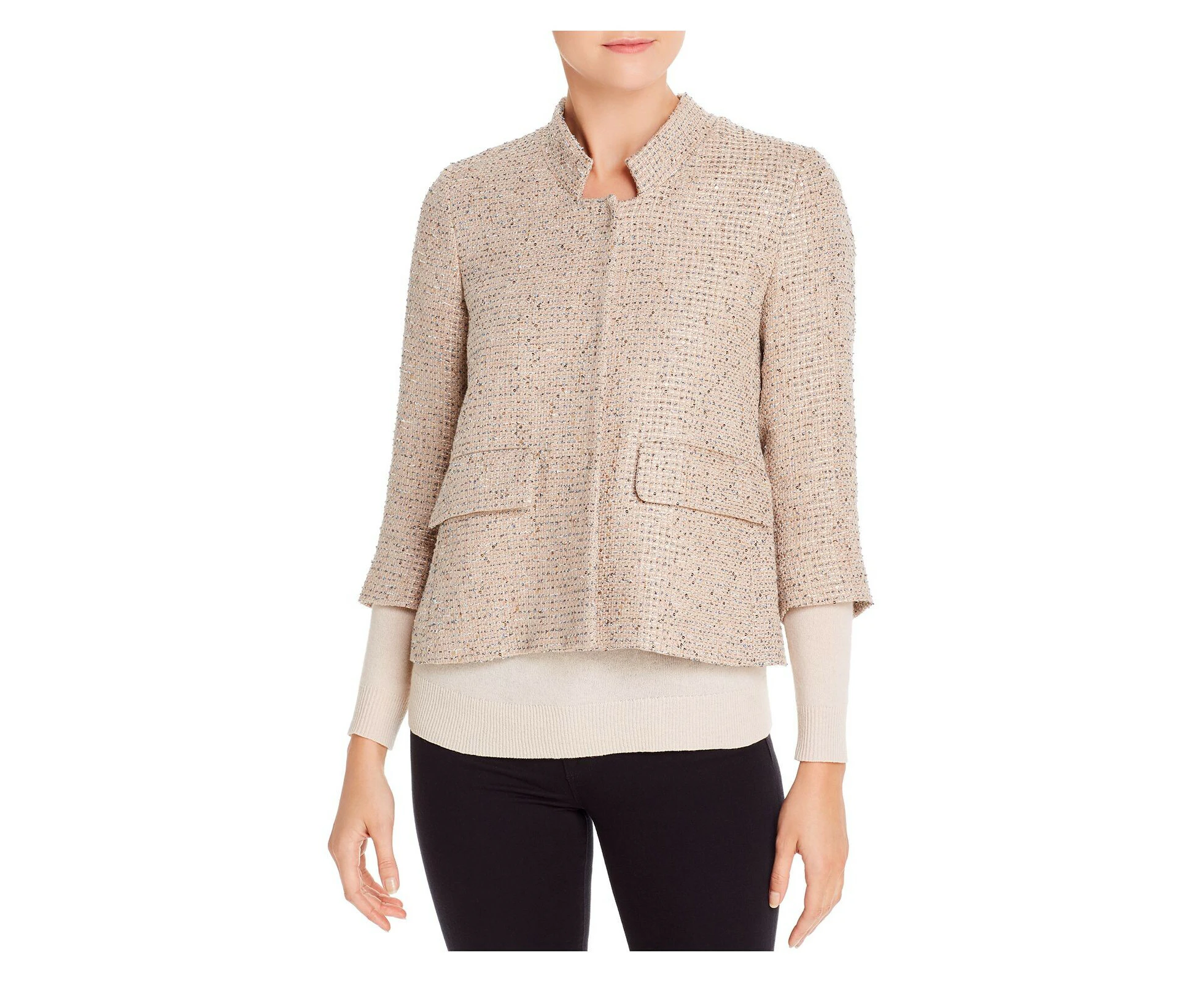 HERNO Womens Beige Short Length Tweed Blazer Jacket Size: 42