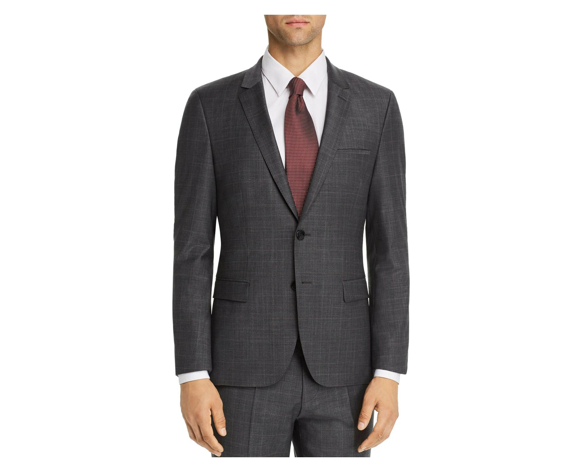 HUGO BOSS Mens Gray Single Breasted, Windowpane Plaid Slim Fit Stretch Blazer 36S