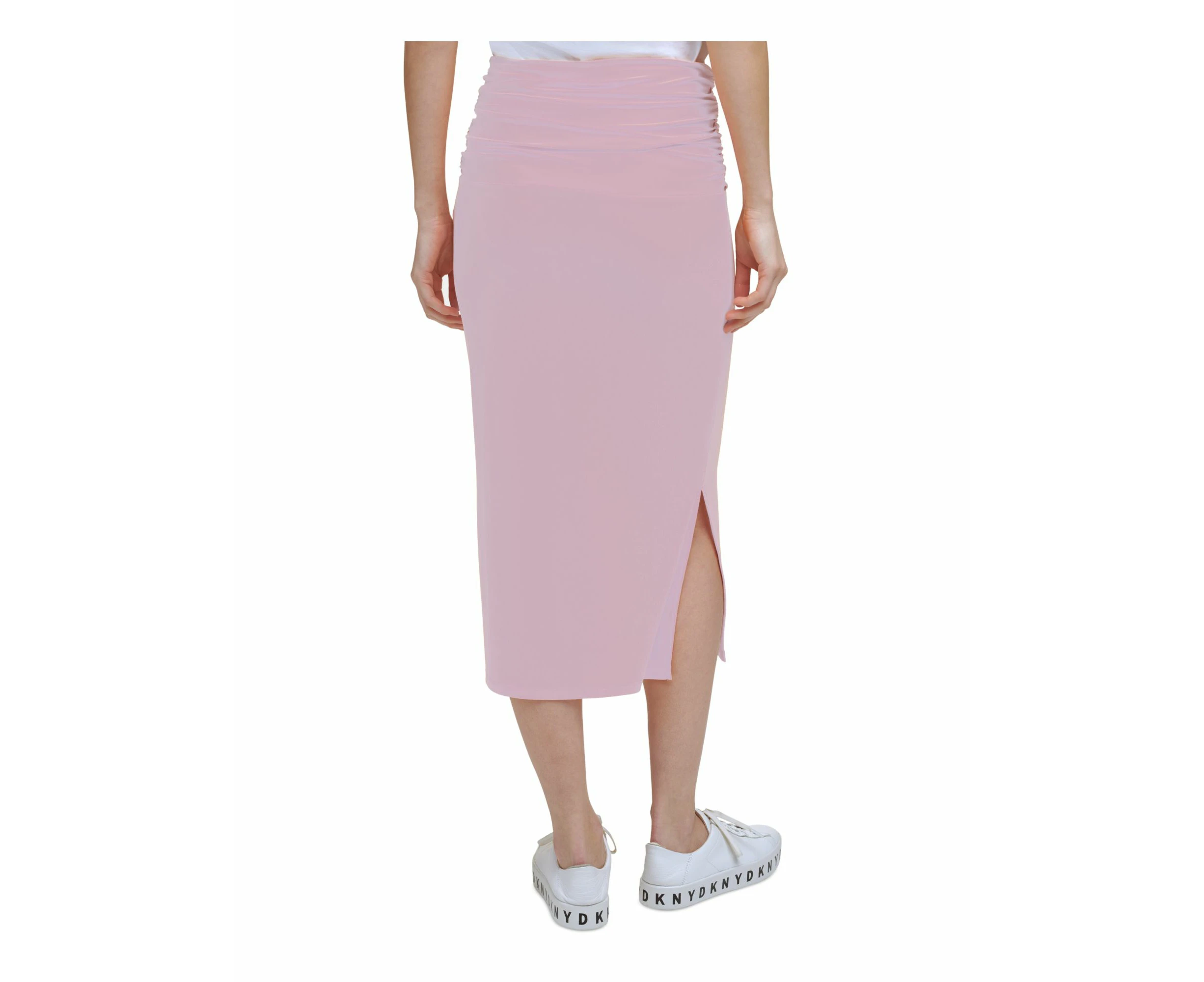 DKNY Womens Stretch Ruched Slitted Pull-on Style Unlined Midi Wear To Work Pencil Skirt