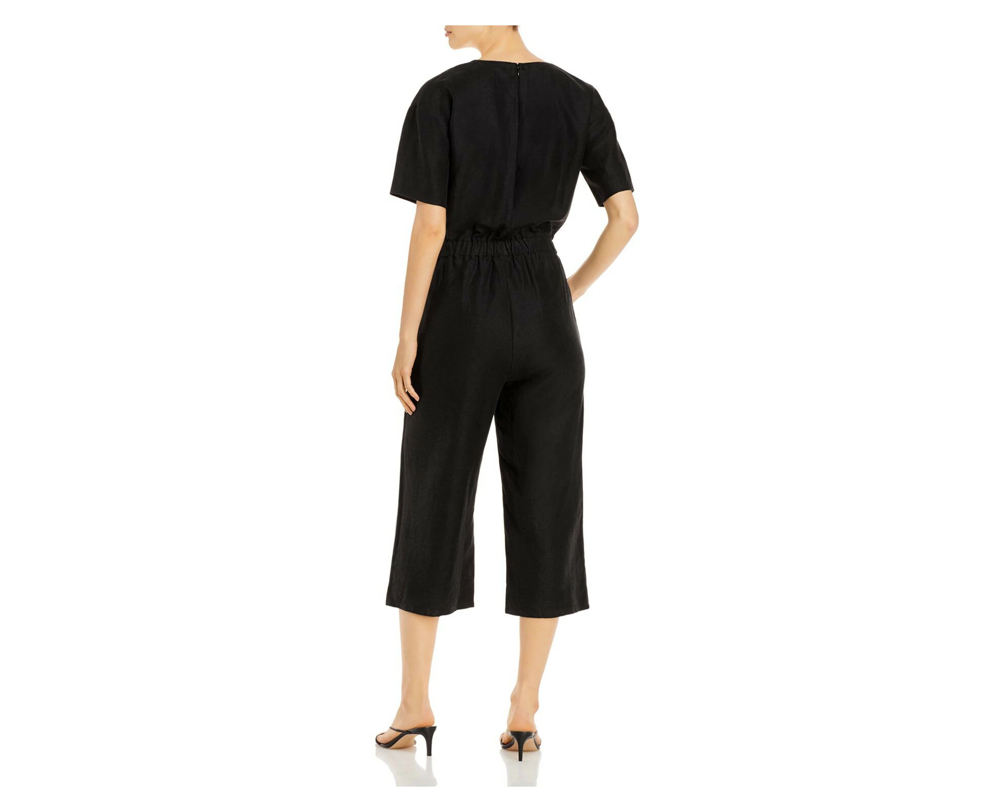 EILEEN FISHER Womens Black Short Sleeve V Neck Wide Leg Jumpsuit XL