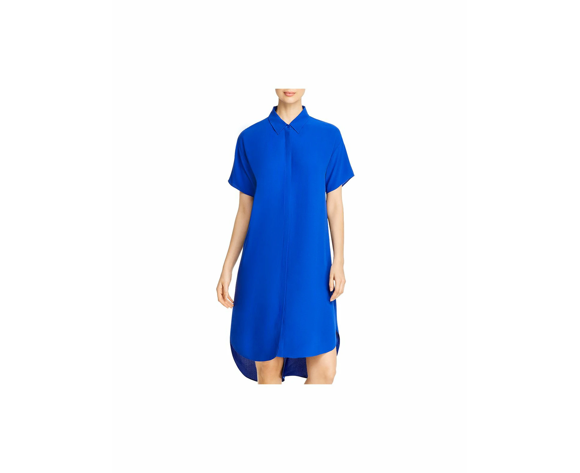 EILEEN FISHER Womens Blue Short Sleeve Point Collar Midi Shirt Dress XXS