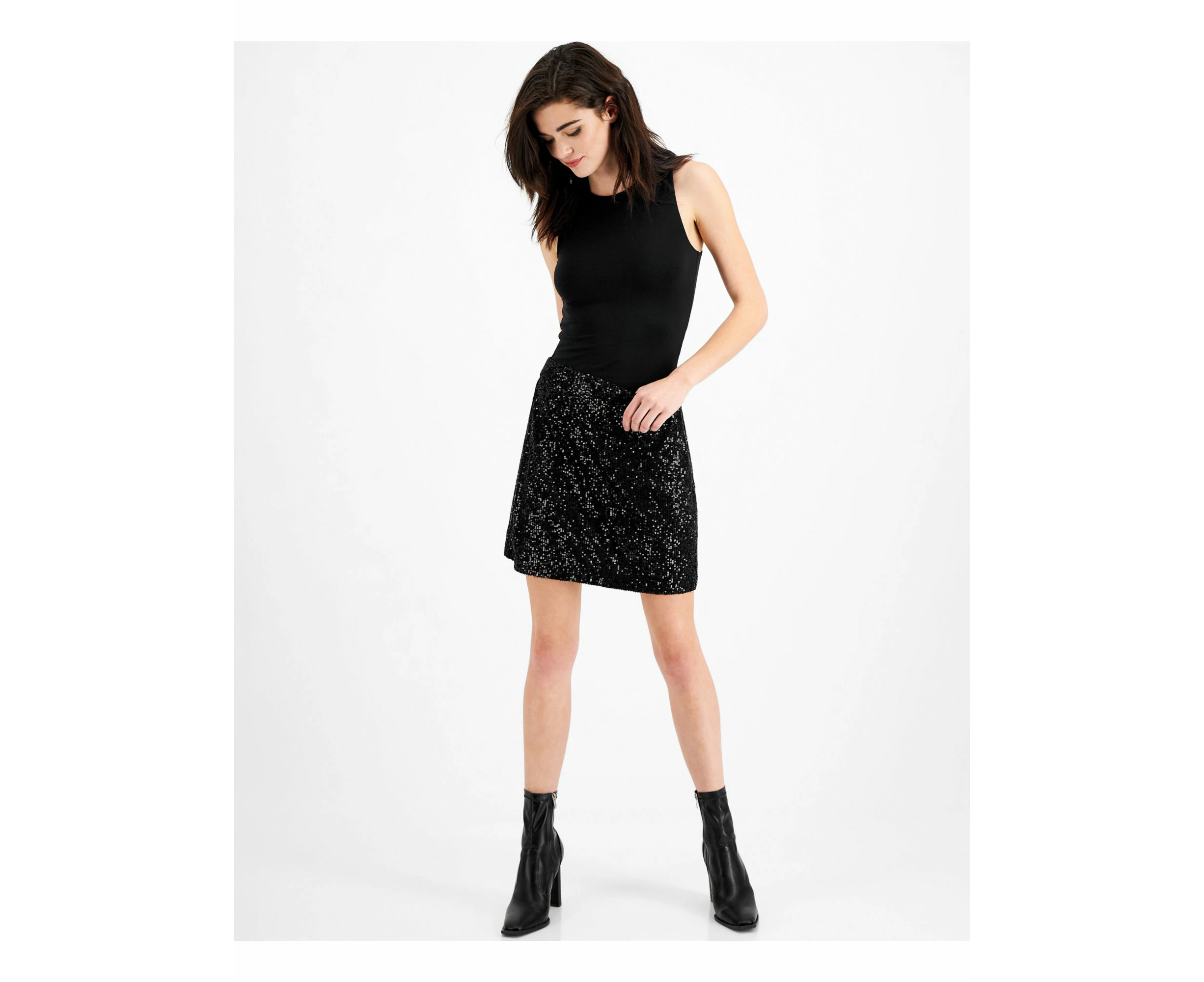 FRENCH CONNECTION Womens Black Sequined Zippered Lined Sheer Mini Cocktail A-Line Skirt 6