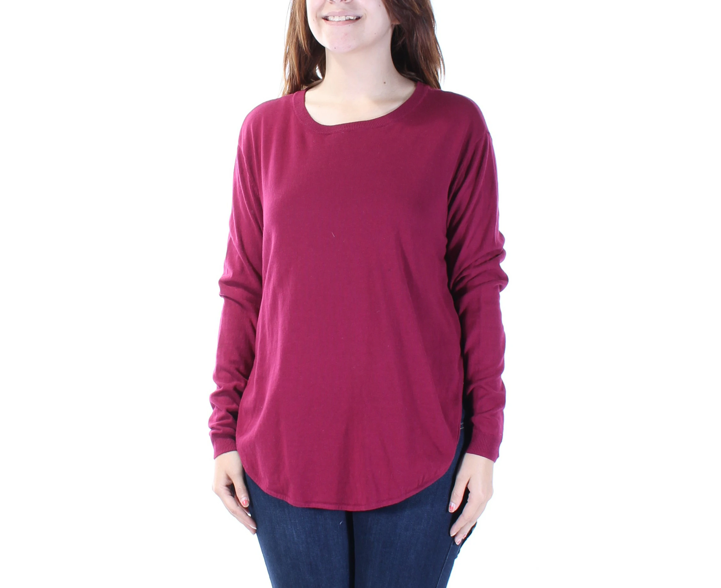 IMPULSE Womens Maroon Long Sleeve Jewel Neck Hi-Lo Top Size: S