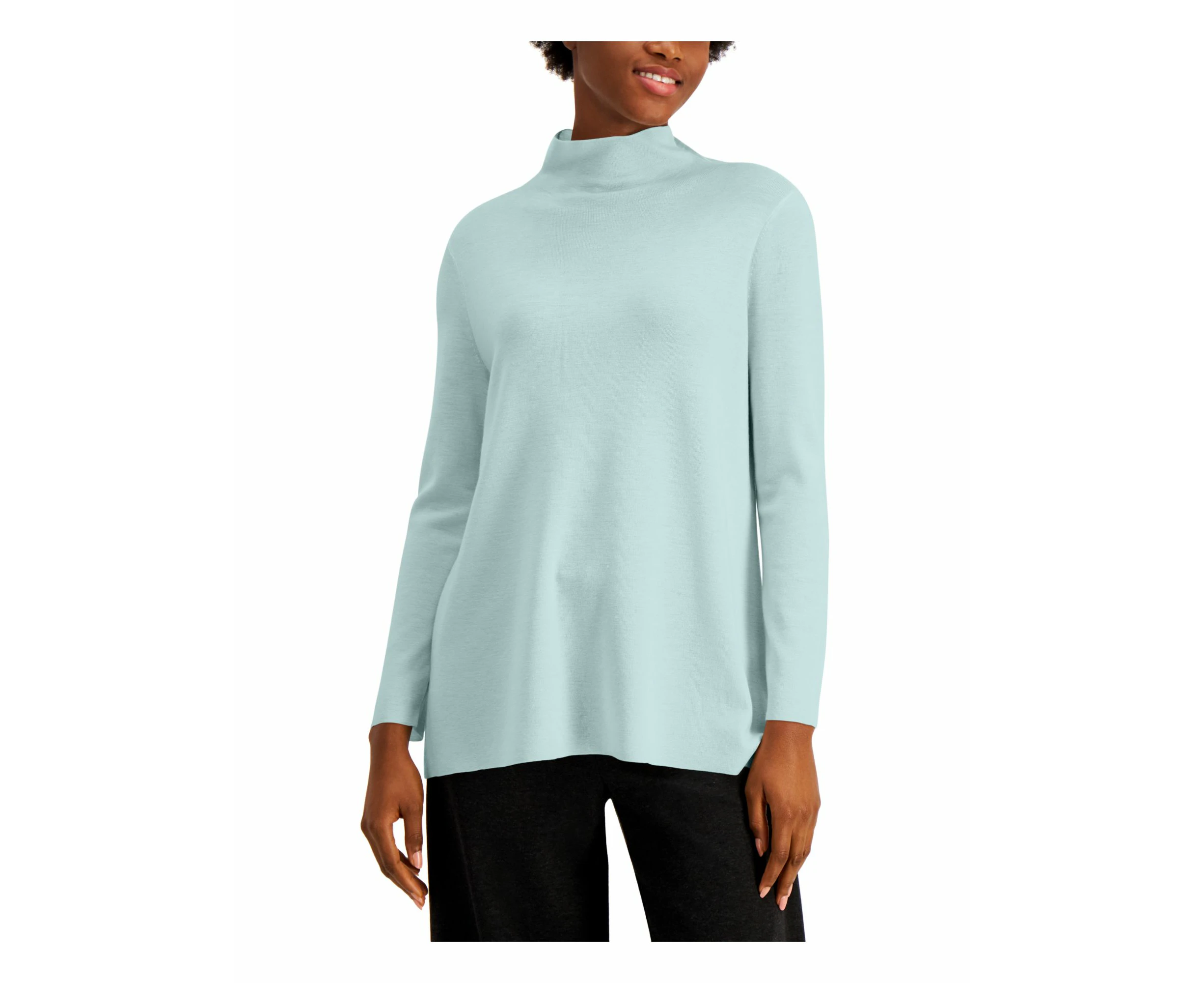 EILEEN FISHER Womens Blue Asymmetrical Long Sleeve Mock Tunic Sweater XXS