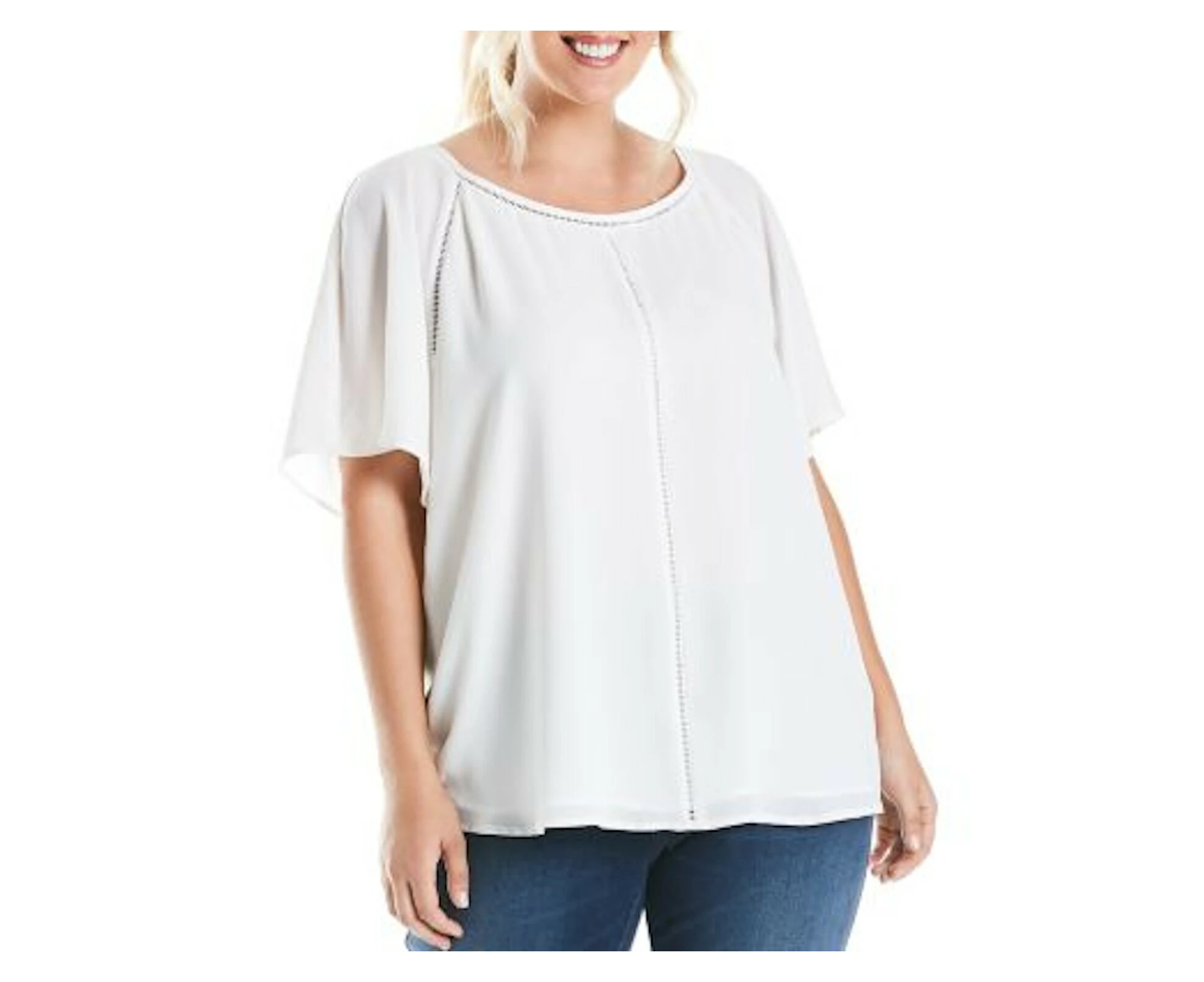 ESTELLE Womens Jewel Neck Blouse