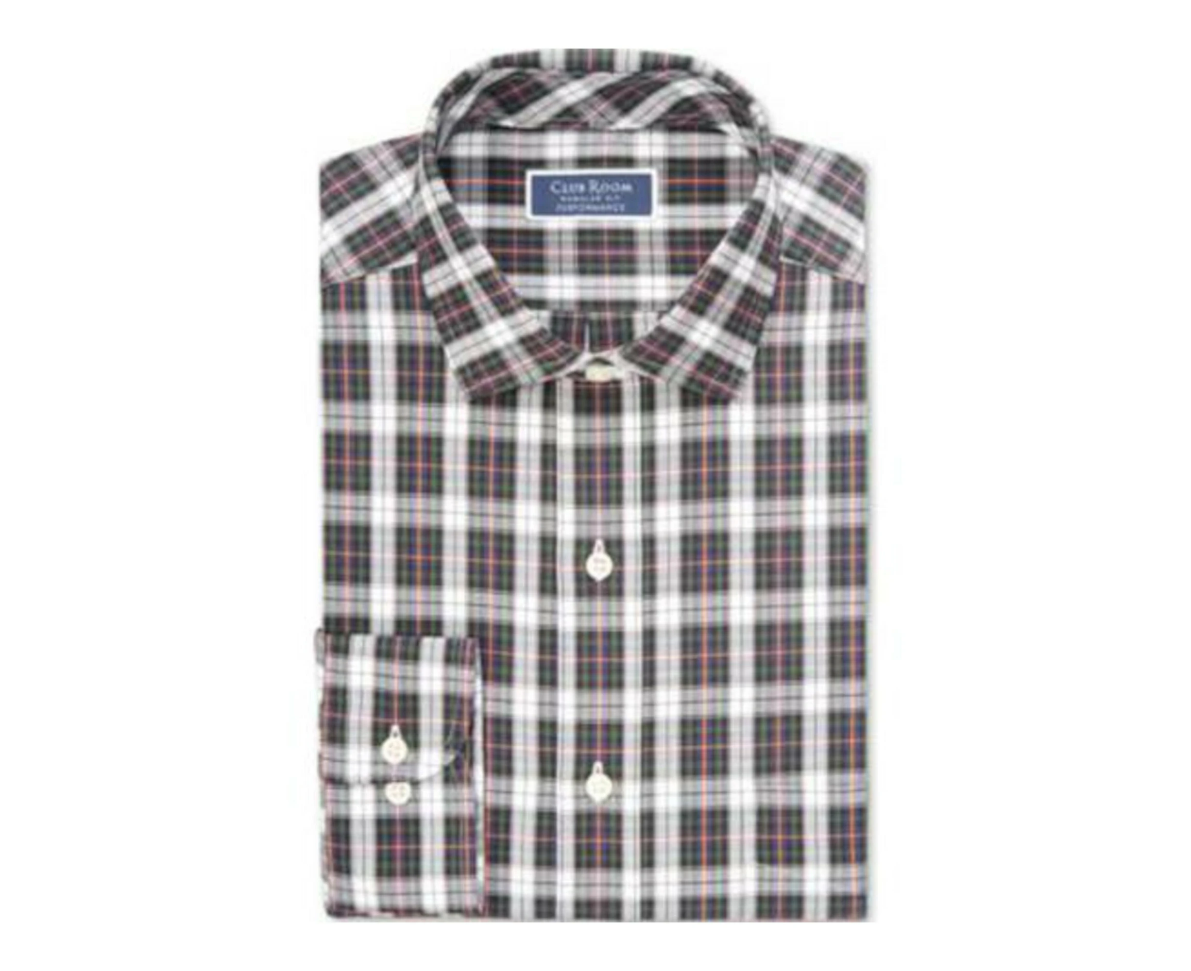 CLUBROOM Mens White Easy Care, Tartan Plaid Collared Classic Fit Cotton Dress Shirt 17- 32/33