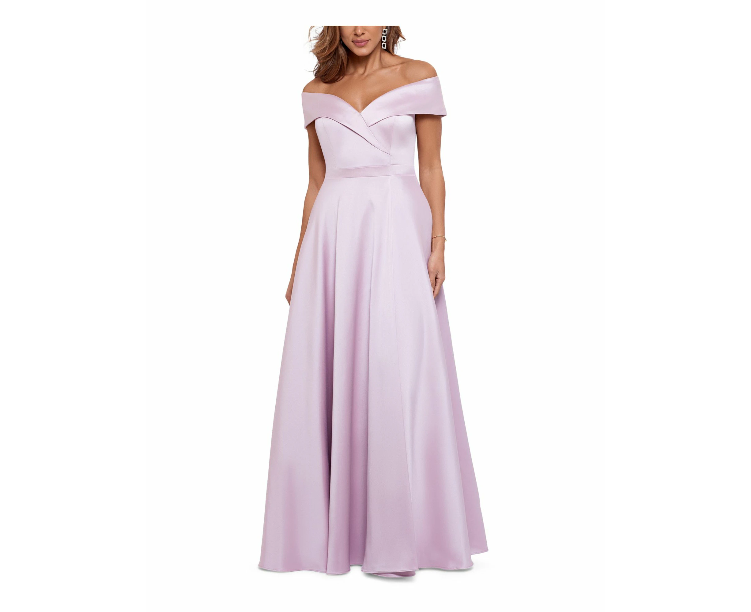 XSCAPE Womens Pink Zippered Pleated Fitted Pocketed Lined Short Sleeve Off Shoulder Full-Length Formal Gown Dress 4