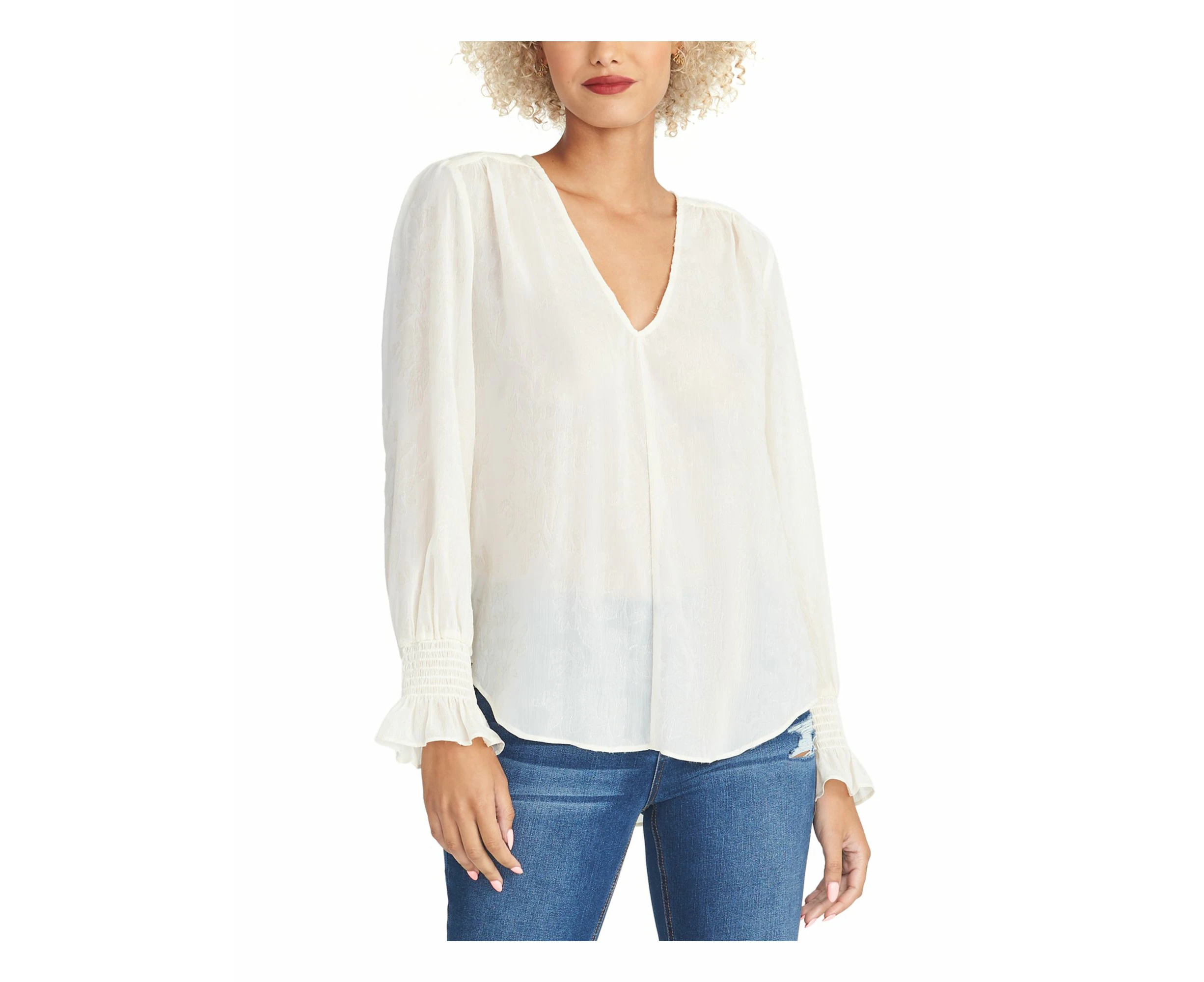 RACHEL ROY Womens Glitter Sheer Sheer Long Sleeve V Neck Blouse