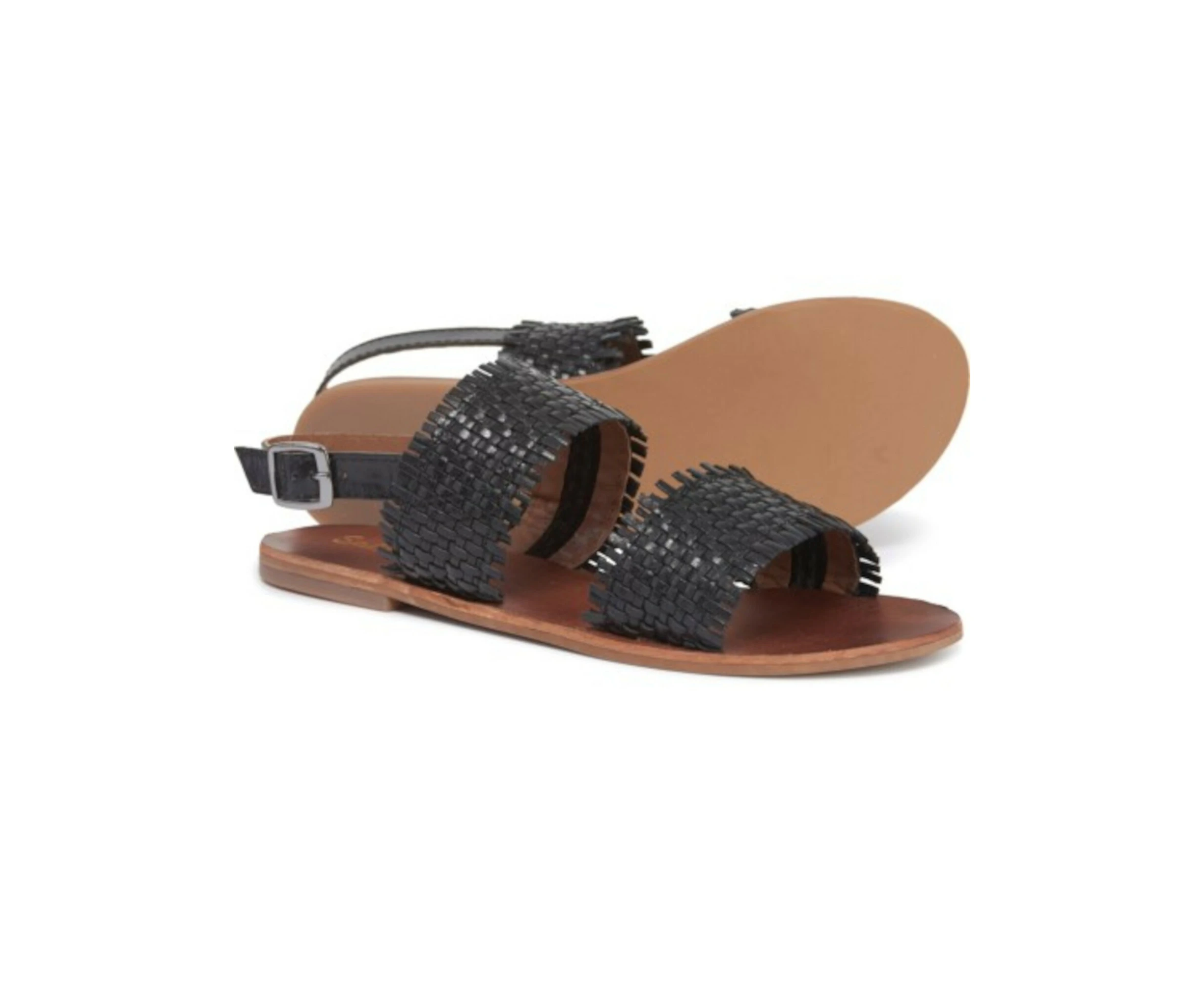 SPLENDID Womens Black Woven Adjustable Strap Thomas Round Toe Block Heel Buckle Leather Sandals Shoes 5.5