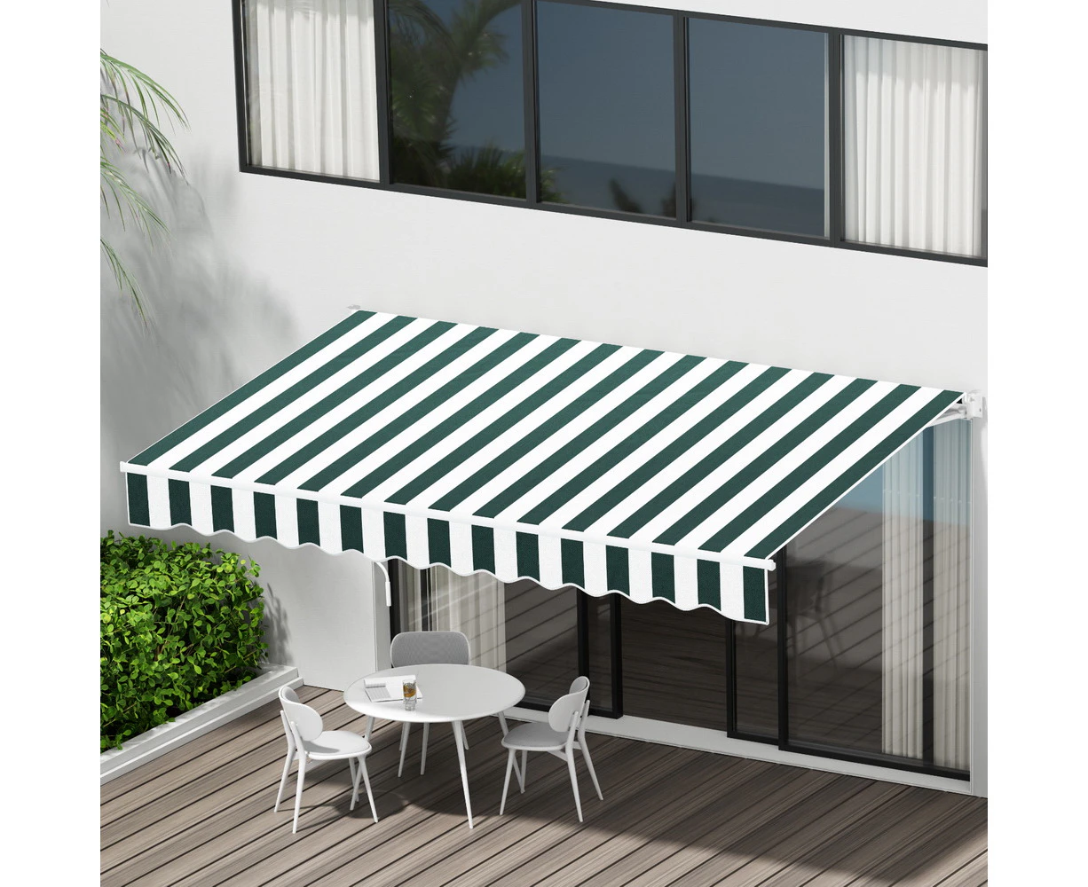 InstaHut Retractable Folding Arm Awning Motorised Sunshade 3Mx2.5M Green White