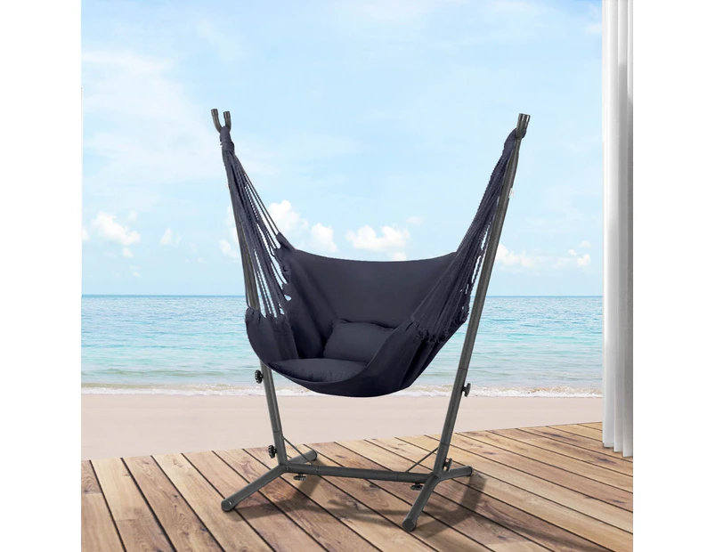 Gardeon Hammock Chair Outdoor Camping Hanging with Stand Grey