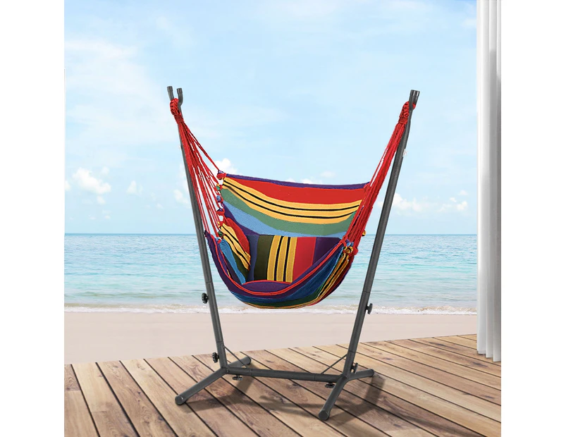 Gardeon Hammock Chair Outdoor Camping Hanging with Stand Rainbow