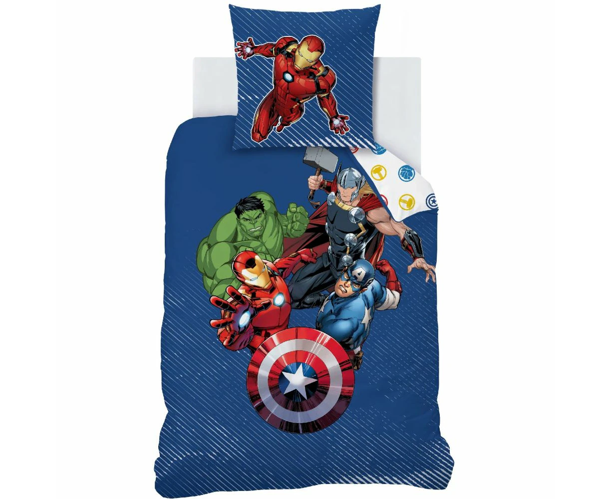 Marvel Avengers Blue Quilt Cover Set - Single Bed Size