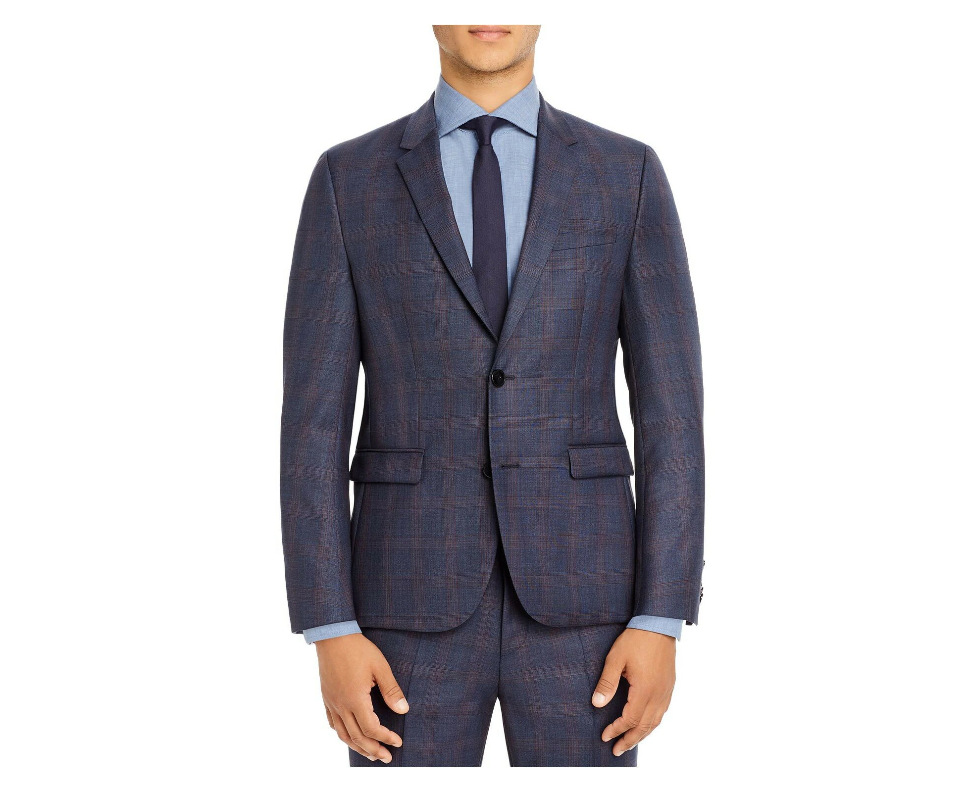 HUGO BOSS Mens Navy Single Breasted, Windowpane Plaid Extra Slim Fit Suit Separate Blazer Jacket 40L